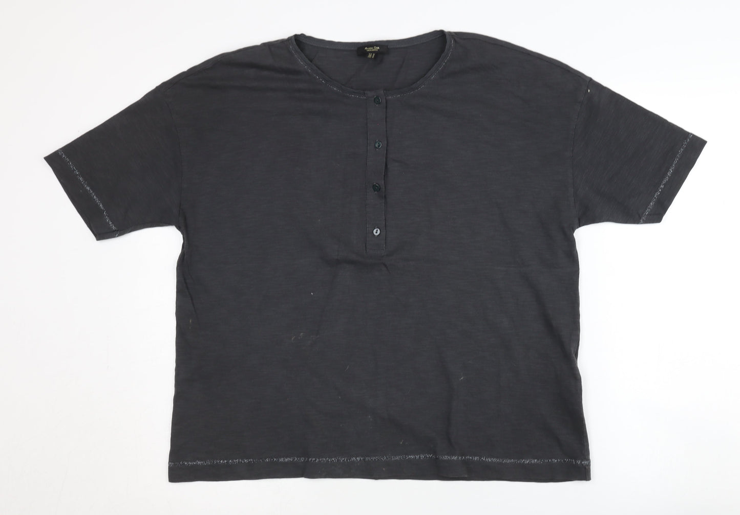 Massimo Dutti Women's Black Henley T-Shirt Size 12
