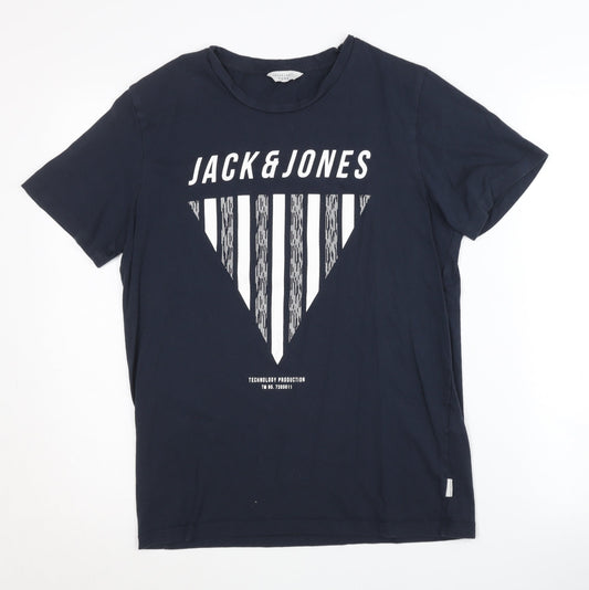 Jack & Jones Men's Blue Graphic Print T-Shirt Size S