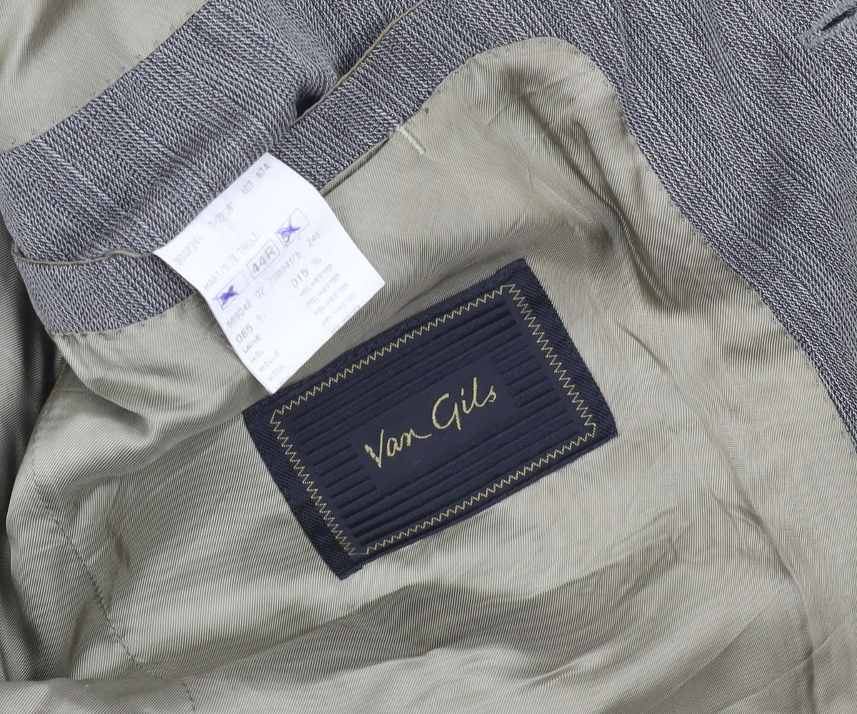 Close-up detail of Van Gils Men's Grey Striped Blazer 44 Regular Fit