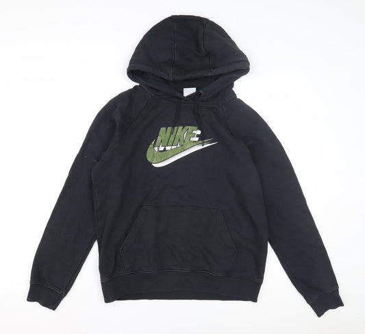 Nike Boys Black Pullover Hoodie with Logo - Size S