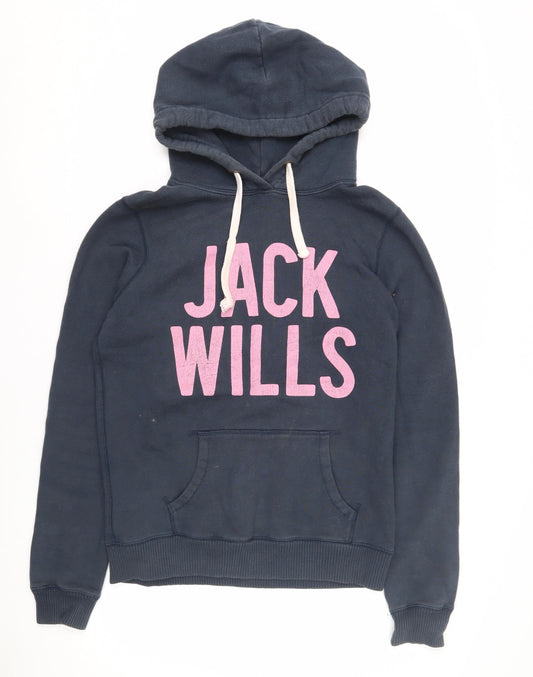 Womens UK 12 Regular Jack Wills Blue Pullover Hoodie