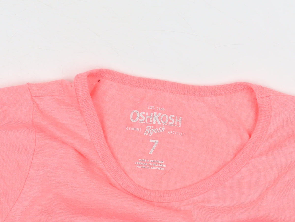 Close-up detail of OshKosh B’gosh girls’ pink graphic t-shirt -, size 7, years