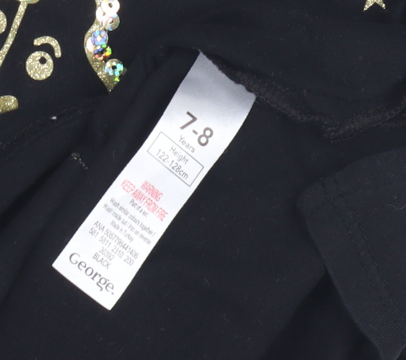 Close-up detail of George girls’ black motivational graphic t-shirt 7-8 years