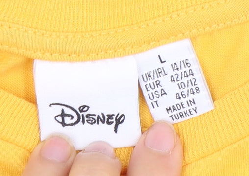 Disney Yellow Cartoon T-Shirt, L, Casual Summer Style