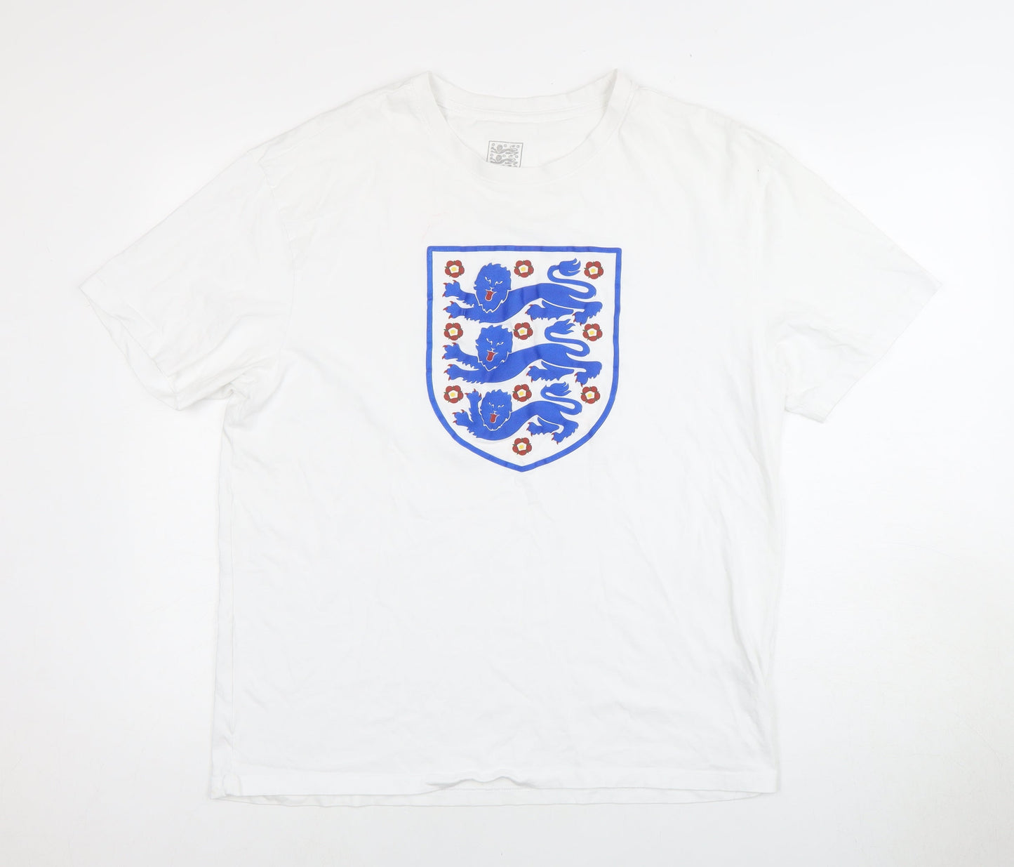 England Men's White L Sports Graphic T-Shirt, Cotton, Crew Neck