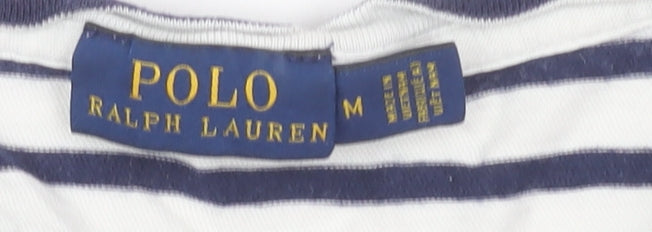 Polo Ralph Lauren Women's White Striped T-Shirt Medium
