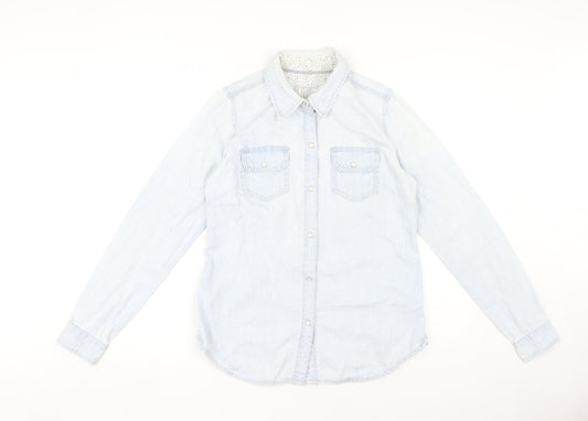 FatFace Women's Blue Denim Button-Up Shirt Size 10