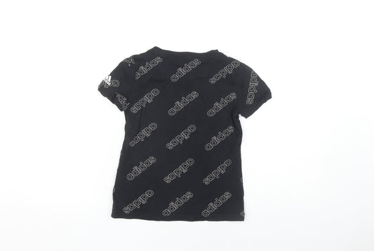 Adidas Girls Black Graphic T-Shirt, 9-10 Years, Casual Logo