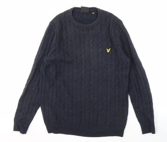 Lyle & Scott Men's Blue Cable-Knit Pullover Jumper L
