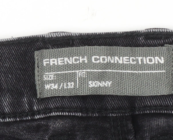 French Connection Men's Black Skinny Jeans 34W 32L