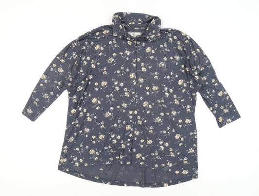 FatFace Women's Blue Floral Button-Up Top Size 10
