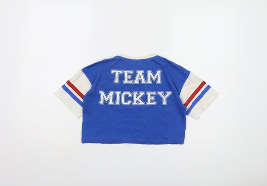 Disney Girls Blue Mickey Mouse Cropped T-Shirt 11-12 Years