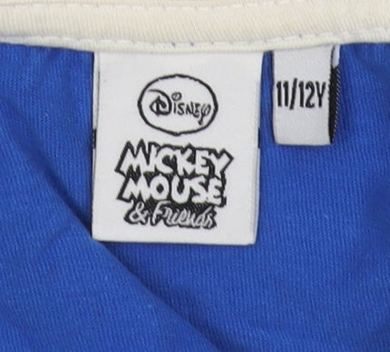 Brand and care label for Disney girls’ blue mickey mouse cropped t-shirt 11-12 years