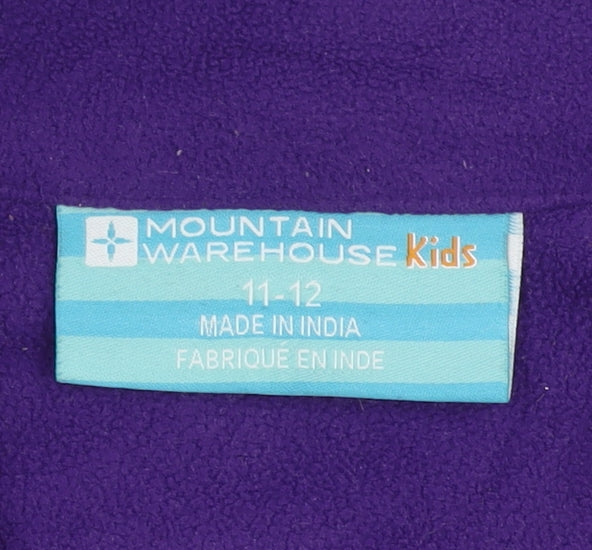 Close-up detail of Mountain Warehouse girls’ purple pink fleece sweatshirt 11-12