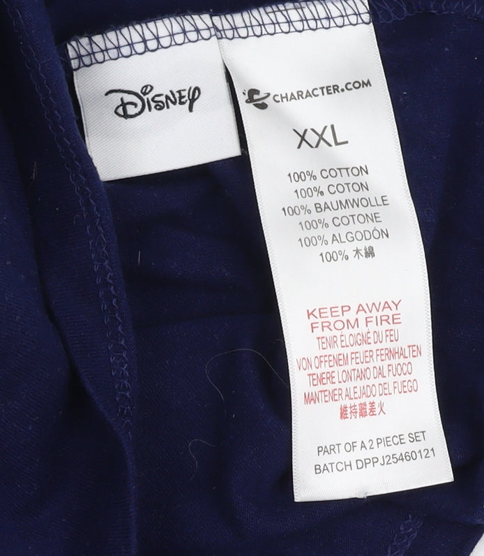 Unisex Adultss UK Size 2XL Disney Blue 100% Cotton T-Shirt