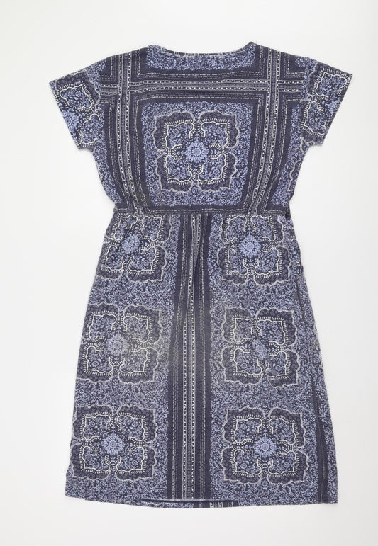 White Stuff Women's Blue Dress UK 10 Geometric Pattern