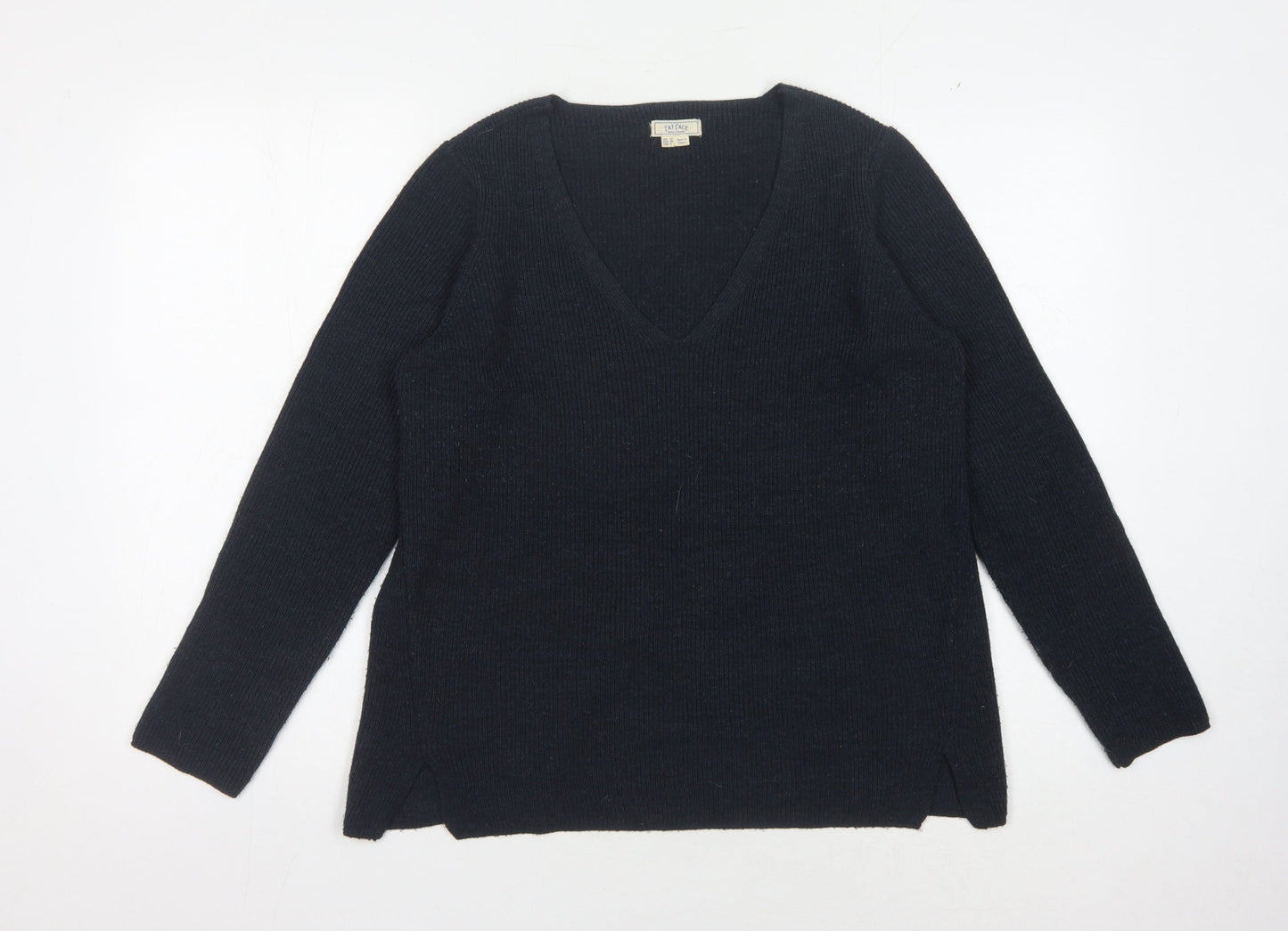 Fat Face Women's Black V-Neck Pullover Jumper Size 12