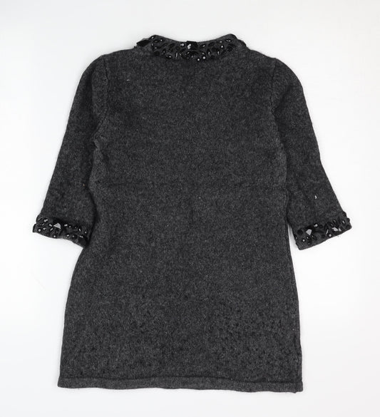 Laura Ashley Women’s Grey Beaded 3/4 Sleeve Jumper Size 10