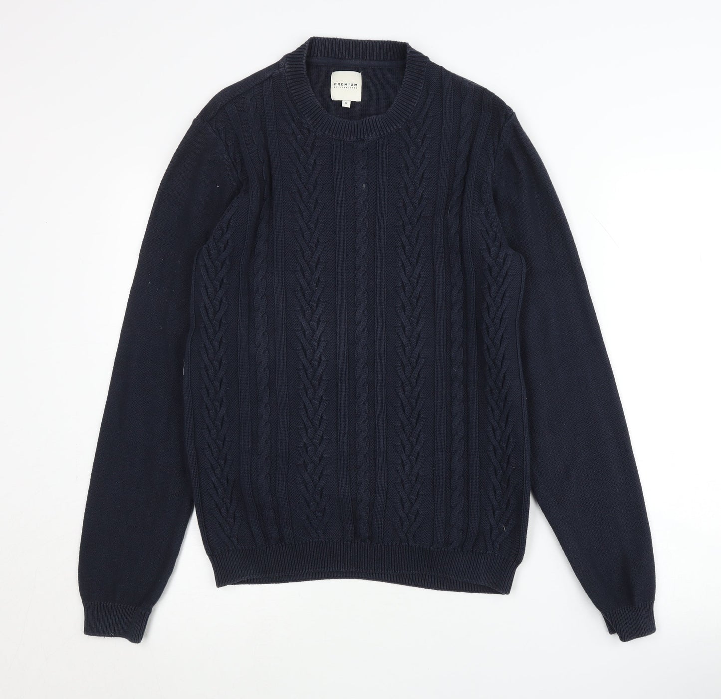 Jack & Jones Men's Blue Cotton Crew Neck Jumper - S