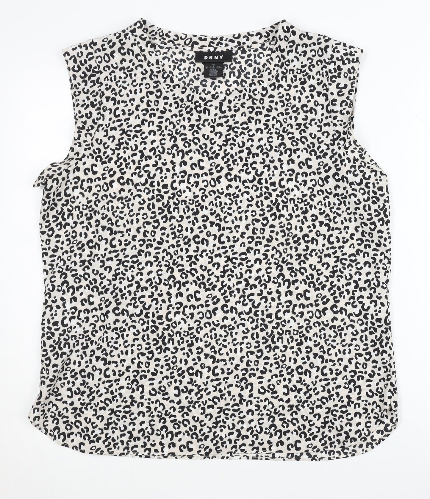 DKNY Women's Black White Animal Print Blouse, L, Casual