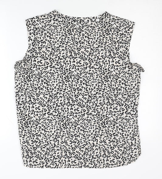 DKNY Women's Black White Animal Print Blouse, L, Casual