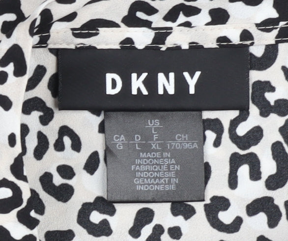 DKNY Women's Black White Animal Print Blouse, L, Casual