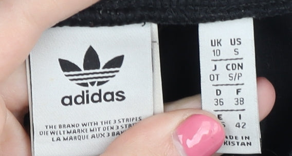Brand and care label for Adidas Women’s Black Leggings, size UK 10, Gym & Running