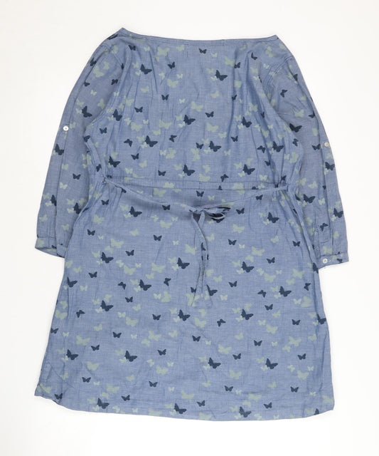 White Stuff Women's Blue Animal Print Shirt Dress 12