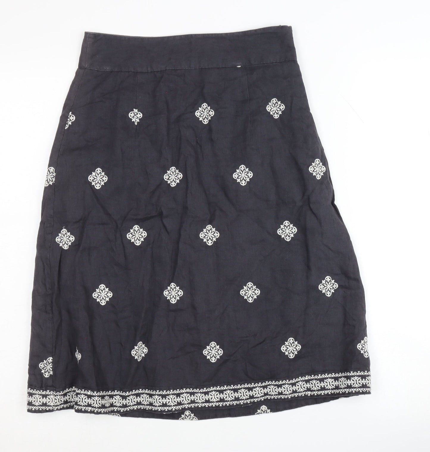Fat Face Black Linen Embroidered Women's Skirt Size 6