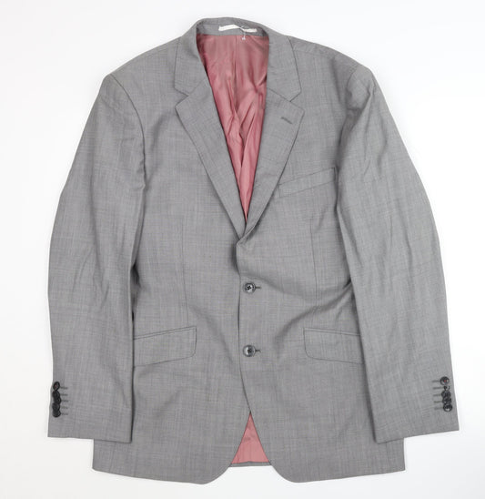 T.M. Lewin Men's Grey Wool Blazer, Size 40R, Regular Fit