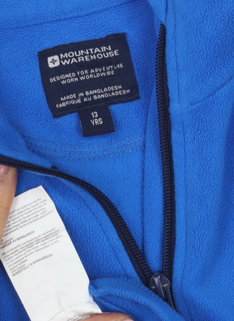 Close-up detail of Mountain Warehouse boys’' blue fleece track jacket 13 years