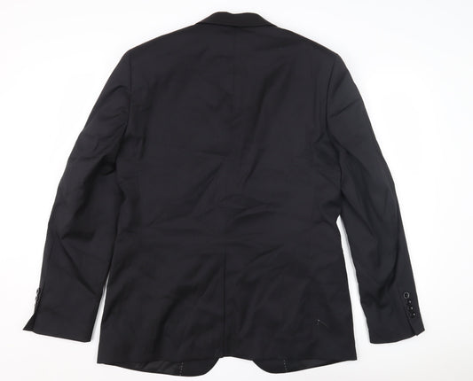 DKNY Men's Black Wool Blazer, Size 42, Single-Breasted