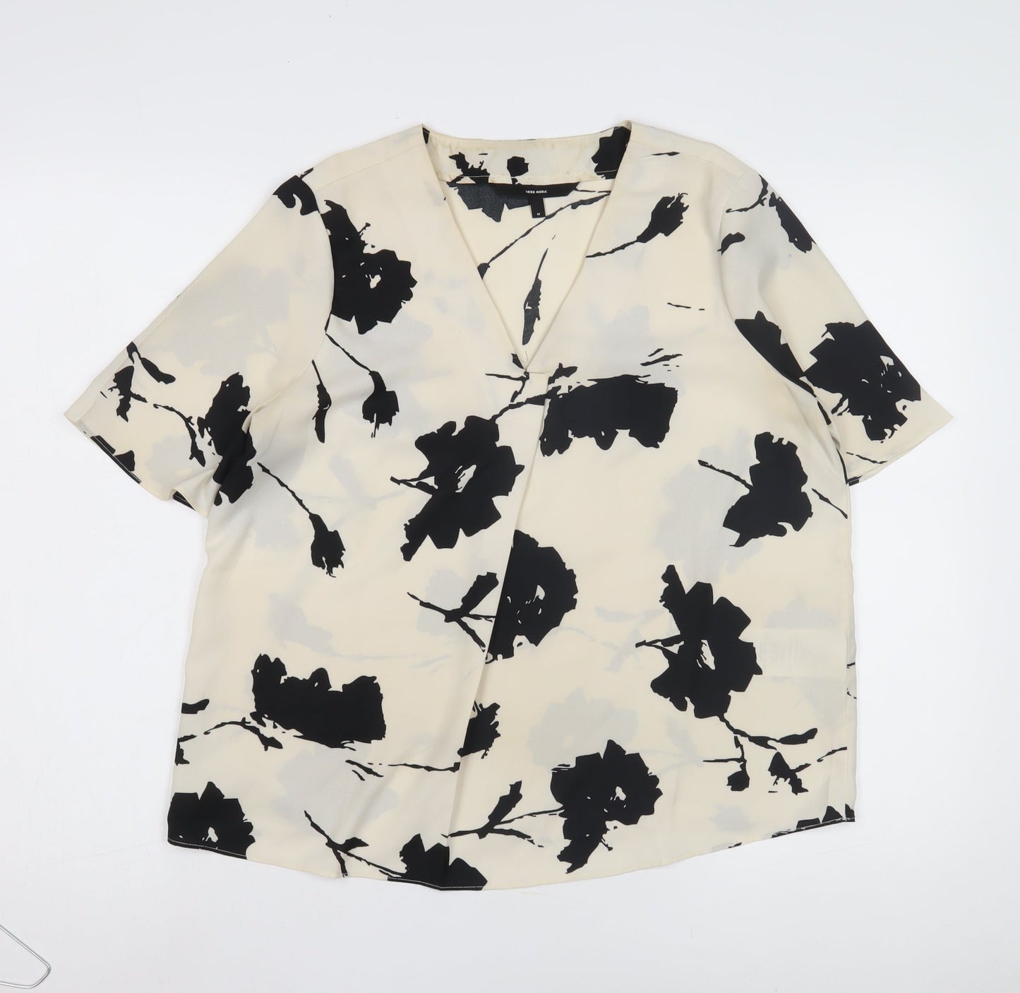 Vero Moda Women's Black Floral Blouse M Short Sleeve