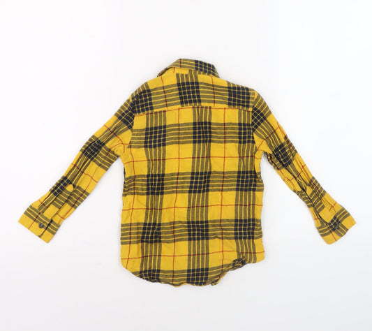Next Boys Yellow Plaid Button-Up Shirt 4 Years