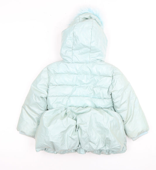 Monsoon Girls Blue Puffer Jacket 2-3 Years Hooded Winter Coat
