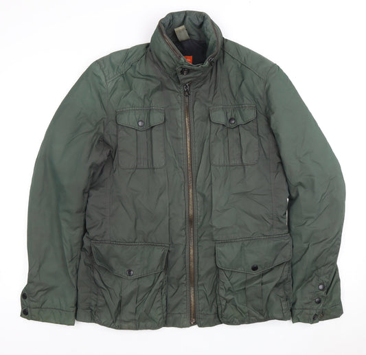 Boss Men's Green Military Jacket, Size 48, Zip Closure