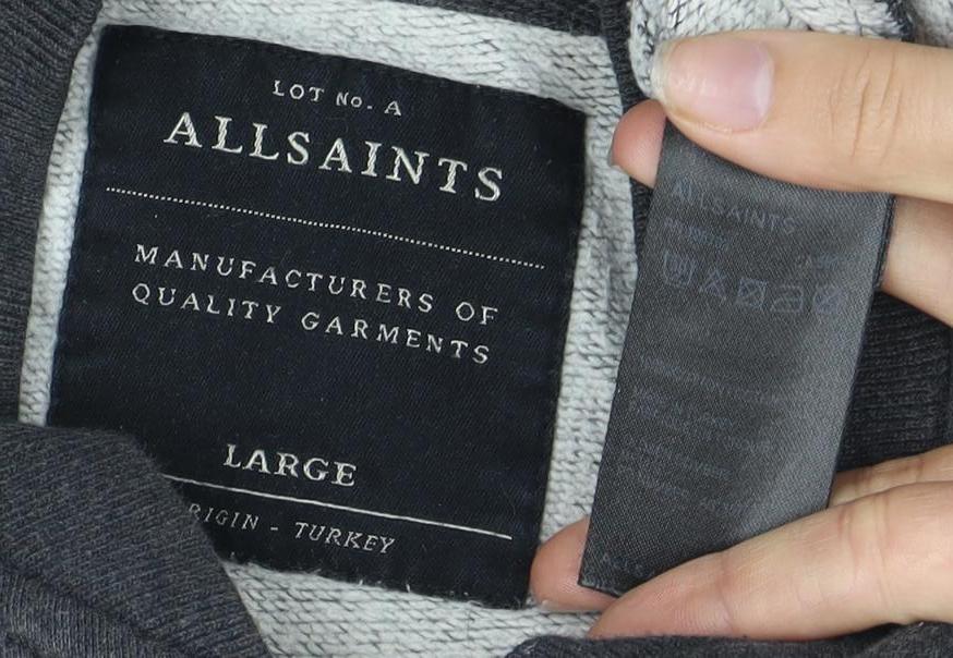 AllSaints Men's Grey Full Zip Sweatshirt, L, Logo, Zip Accents