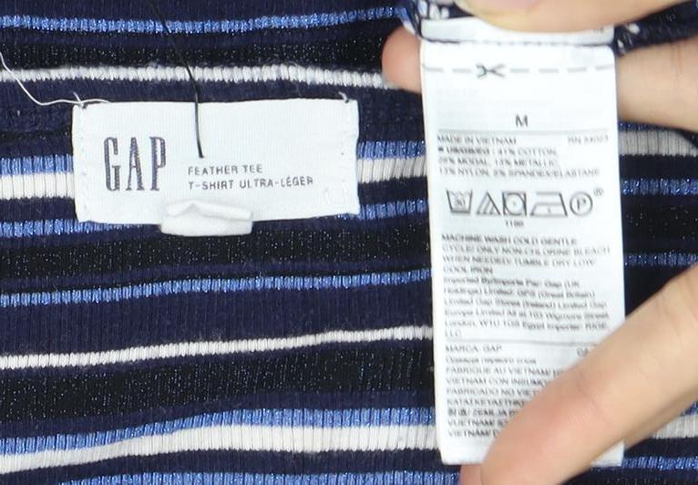 GAP Women's Blue Striped T-Shirt M