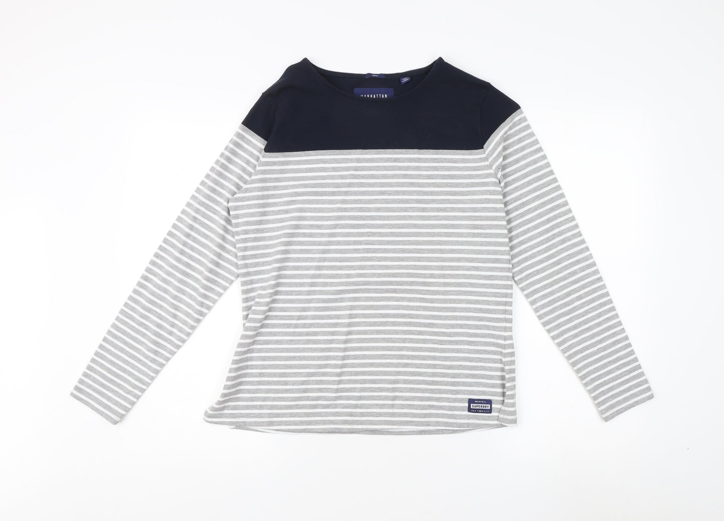 Superdry Women's Grey Blue Striped T-Shirt Size 10