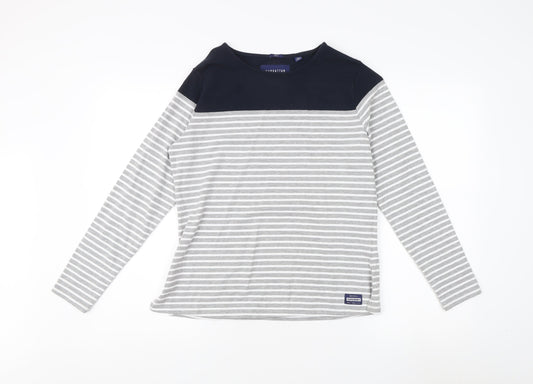 Superdry Women's Grey Blue Striped T-Shirt Size 10