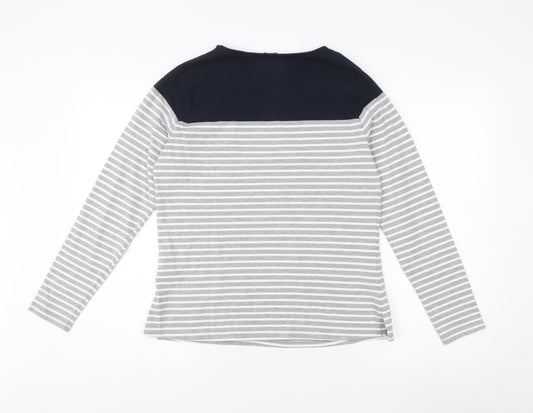 Superdry Women's Grey Blue Striped T-Shirt Size 10