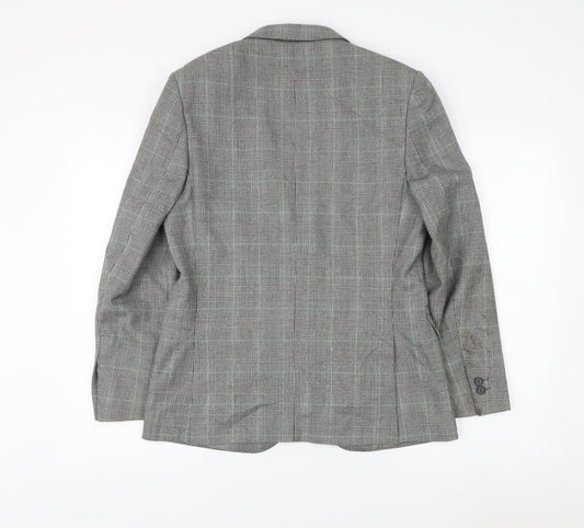 Moss London Men's Grey Check Blazer, Size 38S, Wool