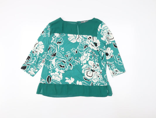 BHS Women's 3/4 Sleeve Green Floral Top Size 16