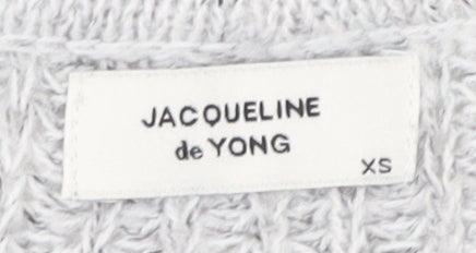 Brand and care label for Jacqueline de Yong Women's Grey V-Neck Jumper XS