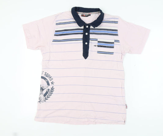 O'Neill Men's Pink Striped Polo Shirt L