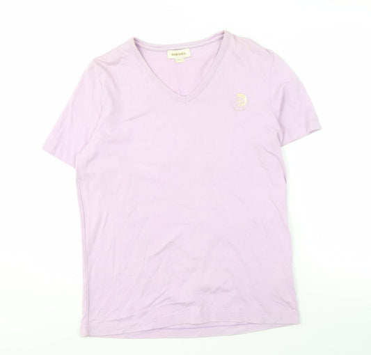 Diesel Women's Pink V-Neck T-Shirt Size S