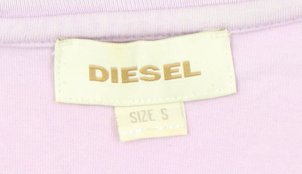 Diesel Women's Pink V-Neck T-Shirt Size S