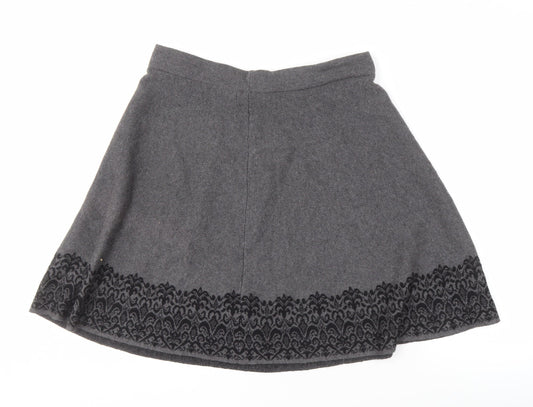 Adrienne Vittadini Women's Grey A-Line Embroidered Skirt L