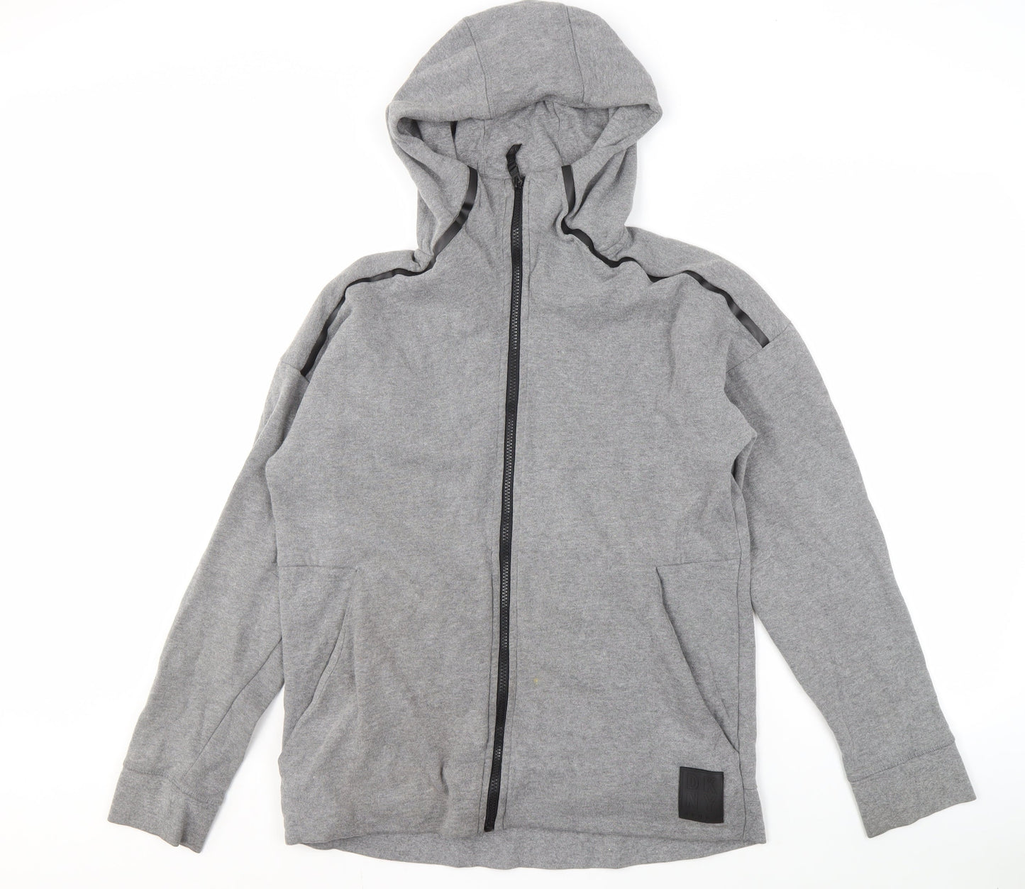 DKNY Men's Grey Full Zip Hoodie, Small, Logo Accents