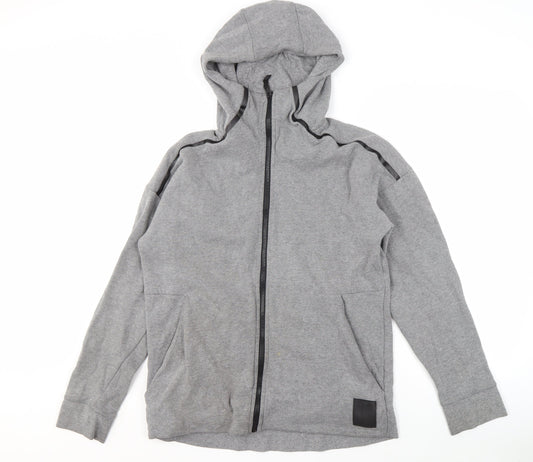 DKNY Men's Grey Full Zip Hoodie, Small, Logo Accents